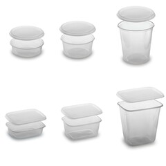 Einweg Becher Rundbecher Rechteckbecher klar mit Deckel PP Mikrowellengeschirr