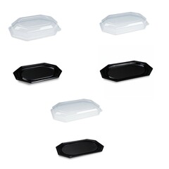Einweg Catering Platte rPET oval schwarz  3 Größen Auswahl passende Domdeckel rPET