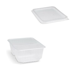 Rechteckschalen 2-geteilt 186x133mm 1000ml PP klar heiße Speisen Deckel Auswahl