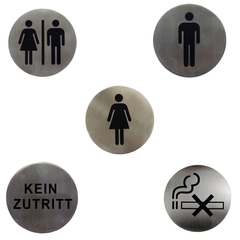 Hinweisschilder Edelstahl Ø7.5cm Gastro Laden Toilette Rauchen verboten Auswahl