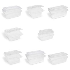 Rechteckbecher Feinkostbecher klar mit angehängtem Deckel 250-2000 ml rPET