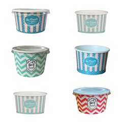 Eisbecher Papier ICE CREAM Zick Zack Motiv 125 145 180 260 ml Deckel Auswahl
