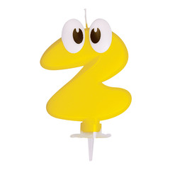 Zahlenkerze Geburtstagskerze "2" gelb ca. 90 mm