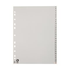 VEPATIM Ordnerregister A4 Blanko 31 Registerblätter nummeriert grau