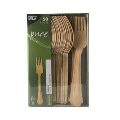 Preview: 100x PAPSTAR 'pure' Holzgabeln 19,5 cm natur in schönem Vintage Design