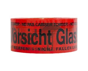 Preview: VEPATIM 144 Warnband Klebeband 48mmx66m activaTape Low Noise rot mit Aufdruck Vorsicht Glas