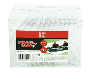 Preview: VEPATIM 24 Alufix Fingerfood gebogener Teller 40 x 100 x 21 mm PS transparent