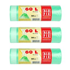 1800x ALUFIX Müllsäcke Müllbeutel mit Zugband 60L HDPE 64x70 cm grün 