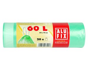 20x ALUFIX Müllsäcke mit Zugband 60L HDPE 64x70 cm 16my grün transparent