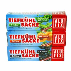 VEPATIM 105 Tiefkühlsäcke Gefrierbeutel Mix mit Verschlussclips 1 L 3 L 6 L