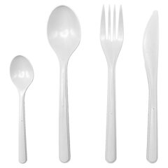 VEPATIM 10 Mehrweg Bestecksets aus Recycling-PP besteht aus Gabeln Messer Löffel Kaffeelöffel weiß