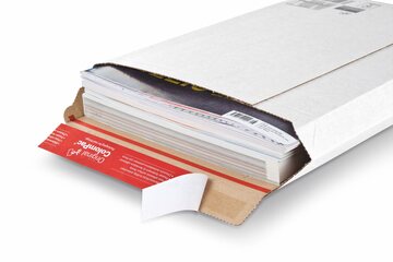 Preview: ColomPac Versandtaschen 235 x 340 x -35 mm extrem starke Wellpappe Selbstklebeverschluss Aufreißfaden weiß