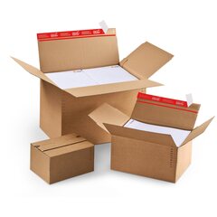 ColomPac Höhenvariabler Blitzbodenkarton 238 x 170 x 60-130mm mit Selbstklebeverschluss und Aufreißfaden braun
