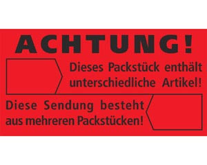 VEPATIM 1000 Hinweisetiketten rot ACHTUNG! UNTERSCHIEDLICHE ARTIKEL 145x76mm