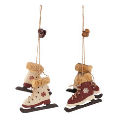 Christbaumdekor Christbaumschmuck "Schlittschuhe" Holz weinrot / weiß 9cm 