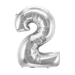 Folienballon Zahlenballon "Zahl 2" silber ca. 83cm 