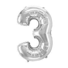 Folienballon Zahlenballon "Zahl 3" silber ca. 80cm 