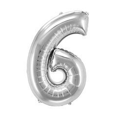 Folienballon Zahlenballon "Zahl 6" silber ca. 82cm 