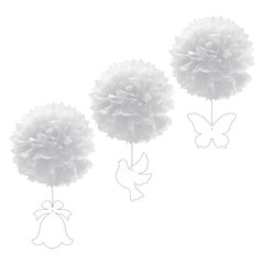 Pompons mit Figuren aus Papier schwer entflammbar weiß Ø30cm 