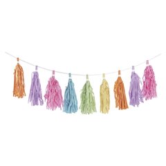 Preview: Tassel-Girlande "Pastellfarben" aus Papier schwer entflammbar 3m 