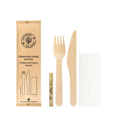 Bestecksets aus Holz 4 tlg. Inkl. Serviette Zahnstocher 21cm 