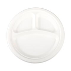 Teller 3-geteilt aus Bagasse, naturweiß, rund Ø26cm, 50Stk. 