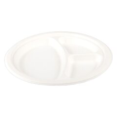 Preview: Teller 3-geteilt aus Bagasse, naturweiß, rund Ø26cm, 50Stk. 