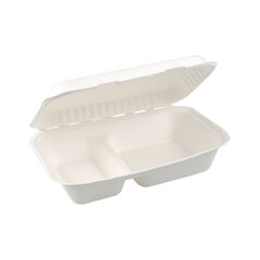 Menüboxen 2-geteilt aus Bagasse, naturweiß, 25x16cm, 25Stk.