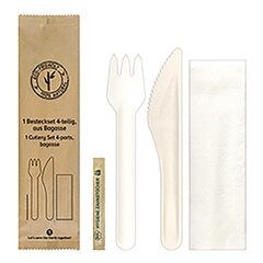 Bestecksets 4-teilig, aus Bagasse, naturweiß, 22cm, 