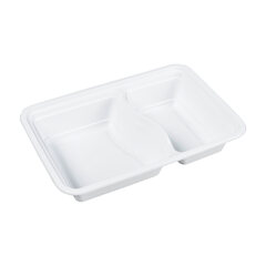 Preview: Mehrweg Menüboxen wiederverwendbar PP mit Deckel 2-geteilt weiß 22x15x6cm 