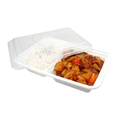 Preview: Mehrweg Menüboxen wiederverwendbar PP mit Deckel 2-geteilt weiß 22x15x6cm 