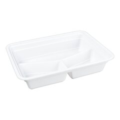 Preview: Mehrweg Menüboxen wiederverwendbar PP mit Deckel 3-geteilt weiß 23x18x6.5cm 