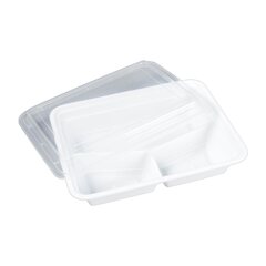 Preview: Mehrweg Menüboxen wiederverwendbar PP mit Deckel 3-geteilt weiß 23x18x6.5cm 