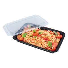 Preview: Mehrweg Menüboxen wiederverwendbar PP mit Deckel ungeteilt schwarz 29.5x20x5.5cm 