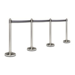 Preview: Leitsystem aus rostfreiem Stahl einziehbares Band in grau mit Fußteil 100 cm