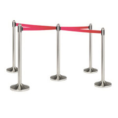 Preview: Leitsystem aus rostfreiem Stahl einziehbares Band in rot mit Fußteil 100 cm