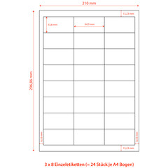 Preview: Etiketten Labels selbstklebend weiß 64.6 x 33.8mm auf DIN A4 