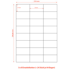Preview: Etiketten Labels selbstklebend weiß 70 x 37.1mm auf DIN A4 