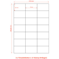 Preview: Etiketten Labels selbstklebend weiß 70 x 42.3mm auf DIN A4 