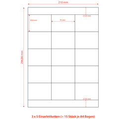 Preview: Etiketten Labels selbstklebend weiß 70 x 50.8mm auf DIN A4 