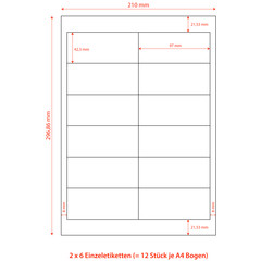 Preview: Etiketten Labels selbstklebend weiß 97 x 42.3mm auf DIN A4 