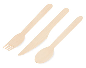 VEPATIM 10 Einweg Bestecksets aus Holz kompostierbar Gabeln Löffel Messer 