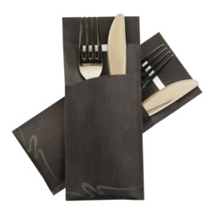 Pochetto Bestecktaschen 200x85mm marmor schwarz inkl. Serviette weiß 