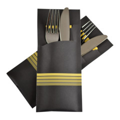 Pochetto Bestecktaschen 200x85mm schwarz gelbe Streifen inkl Serviette 