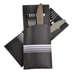 Pochetto Bestecktaschen 200x85mm schwarz weiße Streifen Serviette weiß 
