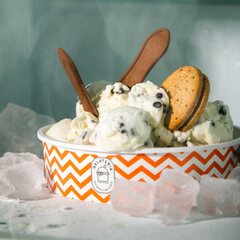 Preview: Eisbecher PP groß Zick Zack Motiv orange blau 900 1250 ml Deckel optional