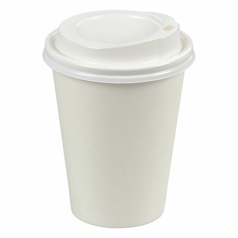 50x Heiß- und Kaltgetränkebecher weiß mit Deckel Pappe beschichtet 200 ml