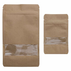 Preview: 100x Standbodenbeutel Kraftpapier braun mit Fenster 110x185x65mm 250ml 