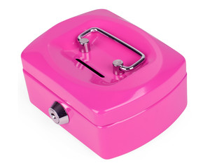 1x Geldkassette Spardose mit Sparschlitz mit entnehmbaren Münzfach 125 mm pink