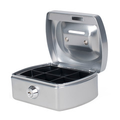 Preview: Geldkassette Spardose mit Sparschlitz mit entnehmbaren Münzfach 125 mm silber